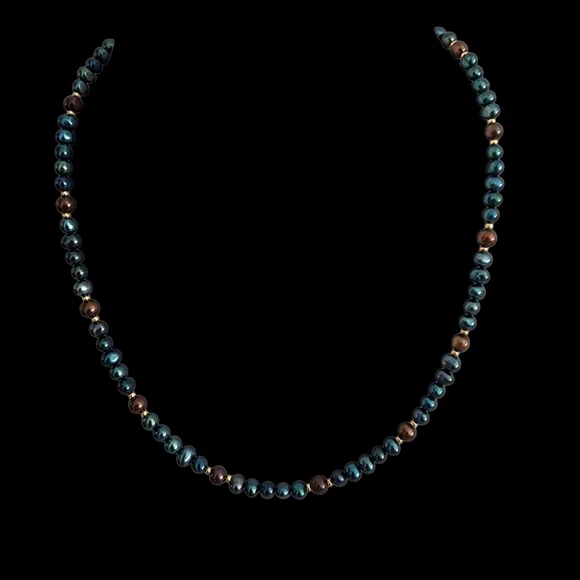 Vintage pearl necklace gold filigree clasp blue brown baby pearls A0215 -Q5 -Q2 - Picture 16 of 16